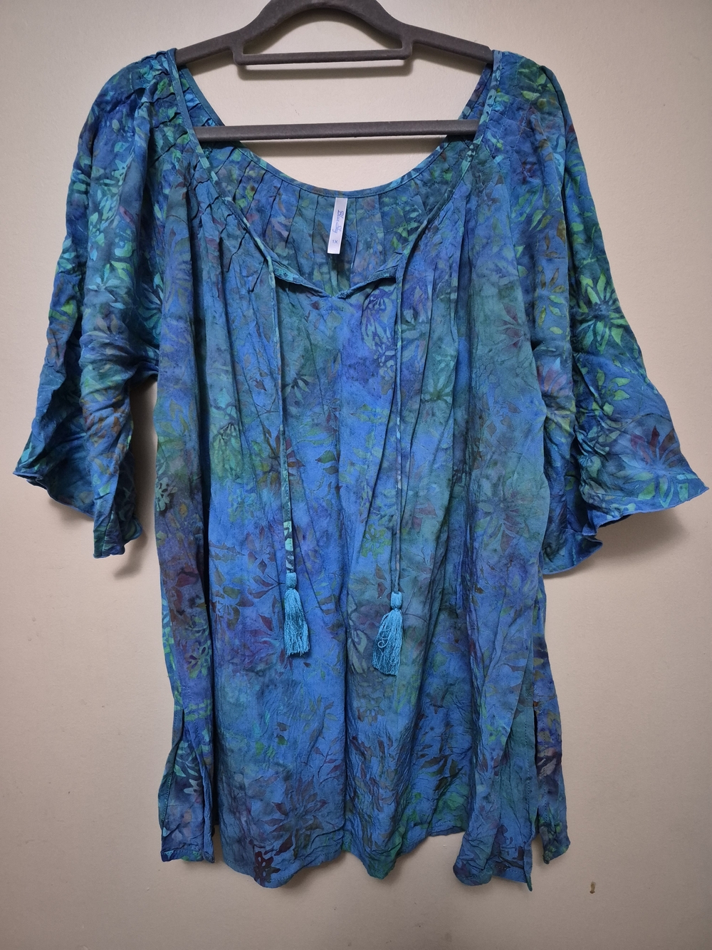 Blue Sky Teal & Aqua Floral Tie-Front Tunic